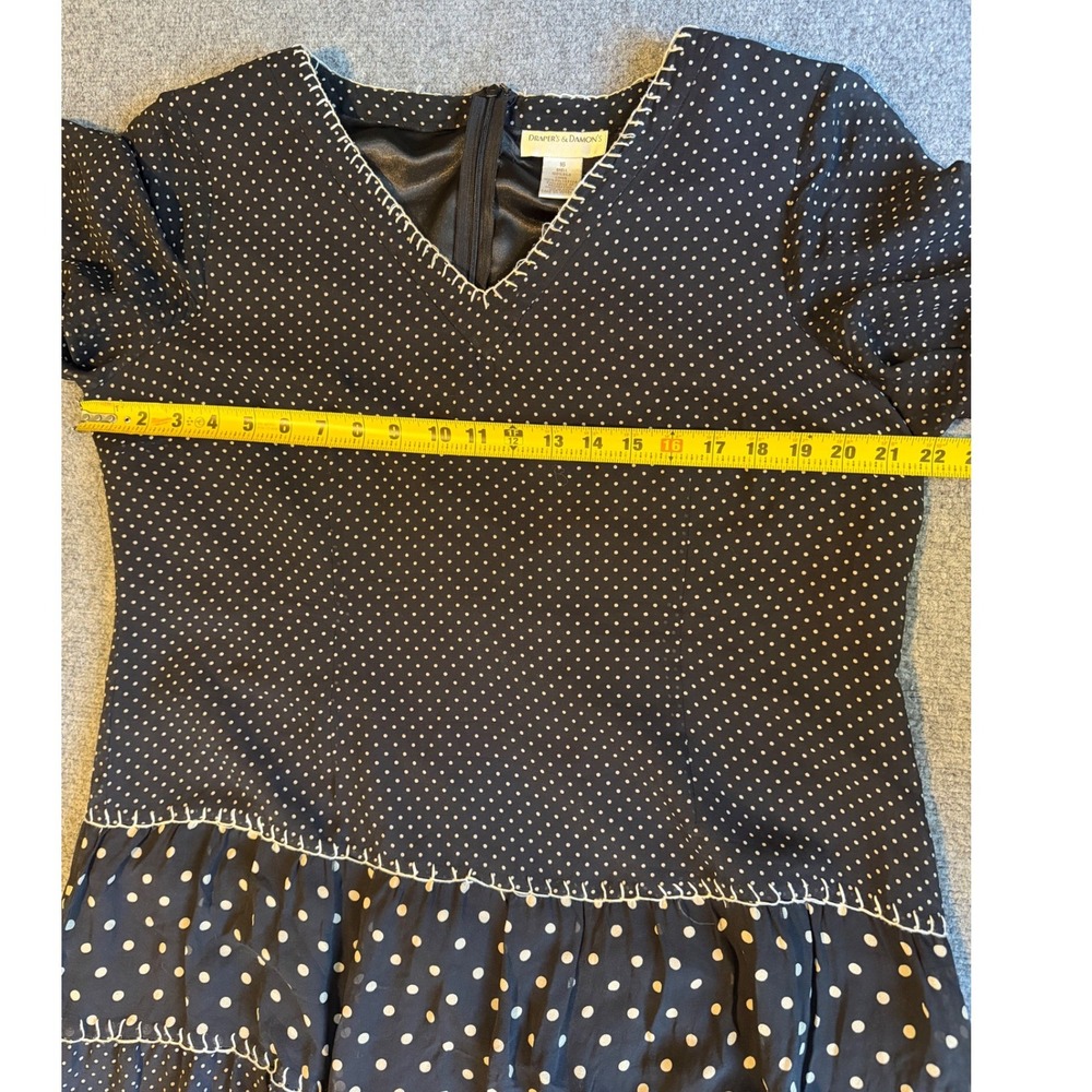 Drapers & Damons 100% Silk Polka Dot Tiered Dress Black White Size 16P - Picture 5 of 7